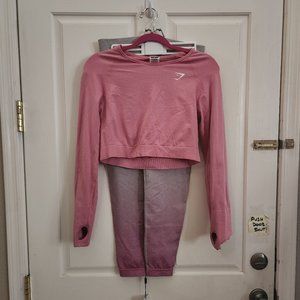 Women's Gymshark Set Leggings Long Sleeve Crop XL NWT Grey Marl Shell Pink